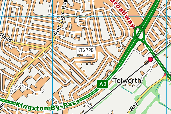 KT6 7PB map - OS VectorMap District (Ordnance Survey)