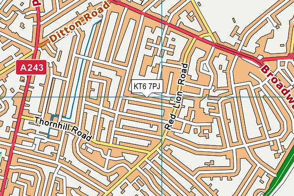 KT6 7PJ map - OS VectorMap District (Ordnance Survey)