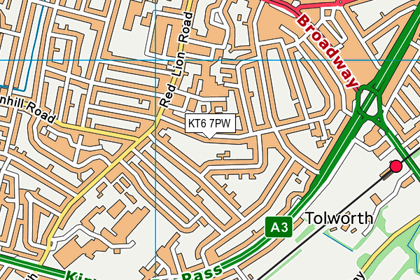 KT6 7PW map - OS VectorMap District (Ordnance Survey)