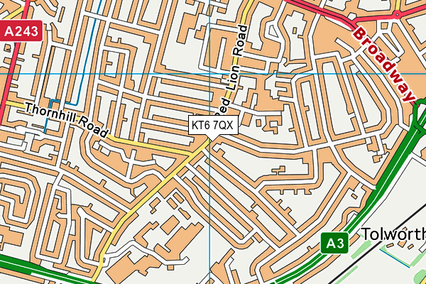 KT6 7QX map - OS VectorMap District (Ordnance Survey)