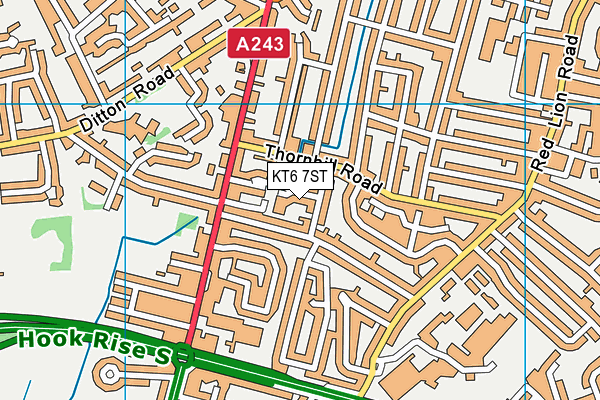 KT6 7ST map - OS VectorMap District (Ordnance Survey)