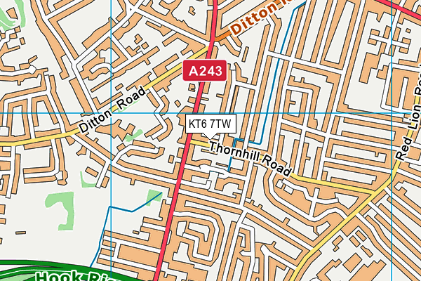 KT6 7TW map - OS VectorMap District (Ordnance Survey)