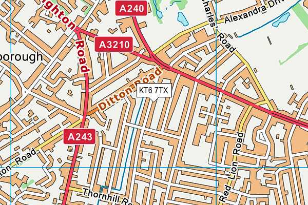 KT6 7TX map - OS VectorMap District (Ordnance Survey)