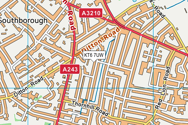 KT6 7UW map - OS VectorMap District (Ordnance Survey)