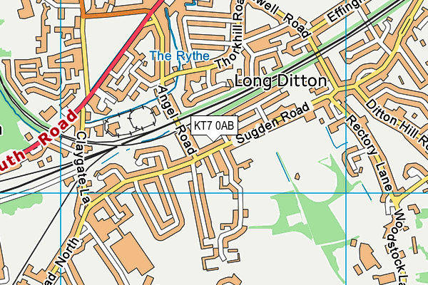 KT7 0AB map - OS VectorMap District (Ordnance Survey)