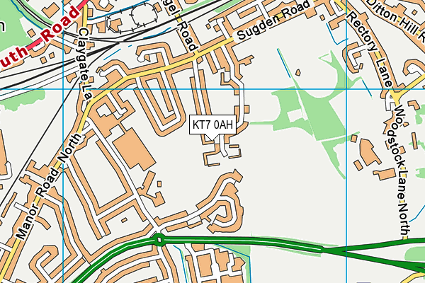 KT7 0AH map - OS VectorMap District (Ordnance Survey)
