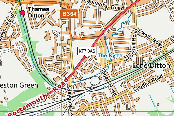 KT7 0AS map - OS VectorMap District (Ordnance Survey)