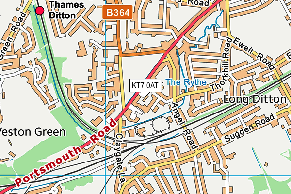 KT7 0AT map - OS VectorMap District (Ordnance Survey)