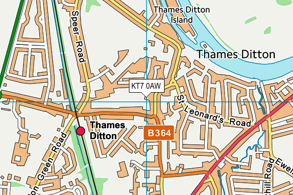 KT7 0AW map - OS VectorMap District (Ordnance Survey)