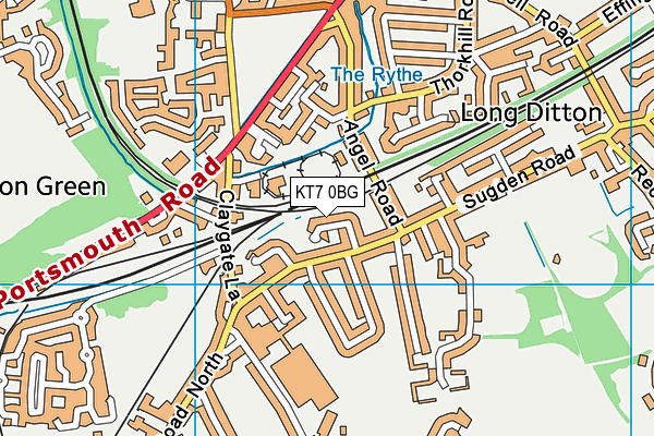 KT7 0BG map - OS VectorMap District (Ordnance Survey)