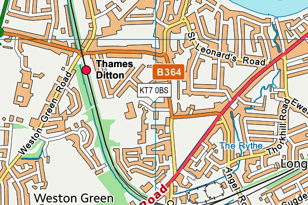 KT7 0BS map - OS VectorMap District (Ordnance Survey)