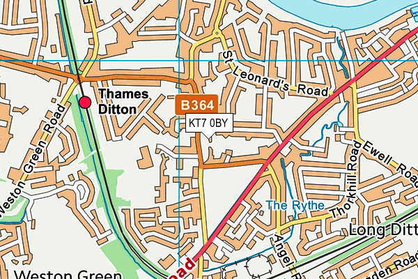 KT7 0BY map - OS VectorMap District (Ordnance Survey)