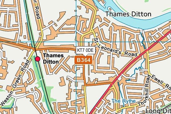 KT7 0DE map - OS VectorMap District (Ordnance Survey)