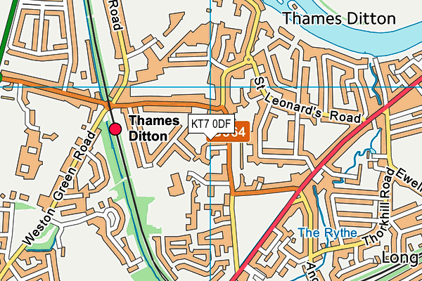 KT7 0DF map - OS VectorMap District (Ordnance Survey)