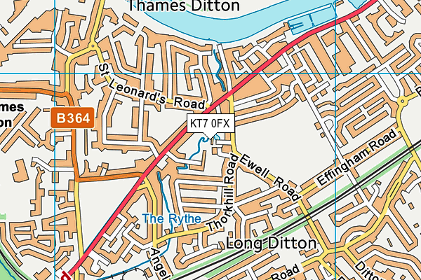 KT7 0FX map - OS VectorMap District (Ordnance Survey)