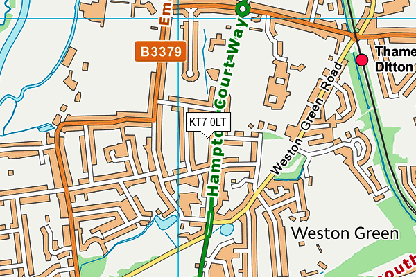 KT7 0LT map - OS VectorMap District (Ordnance Survey)