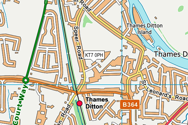 KT7 0PH map - OS VectorMap District (Ordnance Survey)