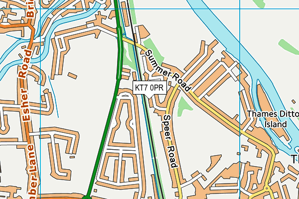 KT7 0PR map - OS VectorMap District (Ordnance Survey)
