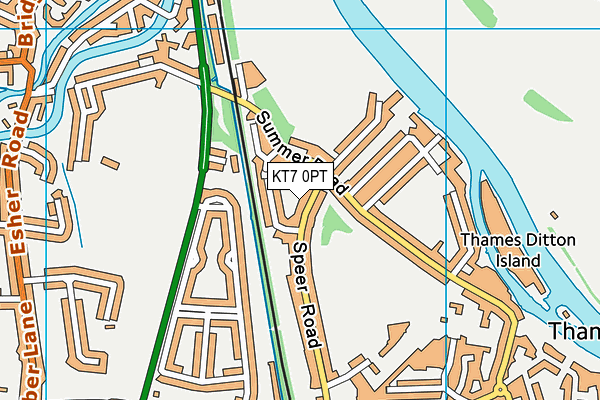 KT7 0PT map - OS VectorMap District (Ordnance Survey)