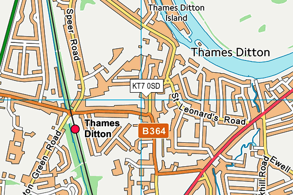 KT7 0SD map - OS VectorMap District (Ordnance Survey)