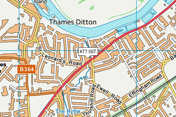 KT7 0ST map - OS VectorMap District (Ordnance Survey)