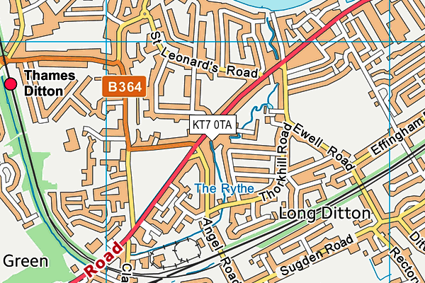 KT7 0TA map - OS VectorMap District (Ordnance Survey)