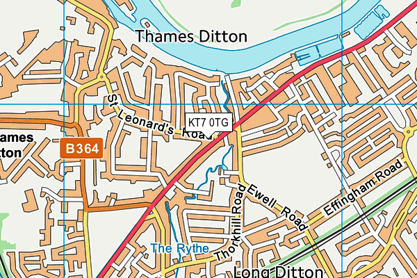 KT7 0TG map - OS VectorMap District (Ordnance Survey)