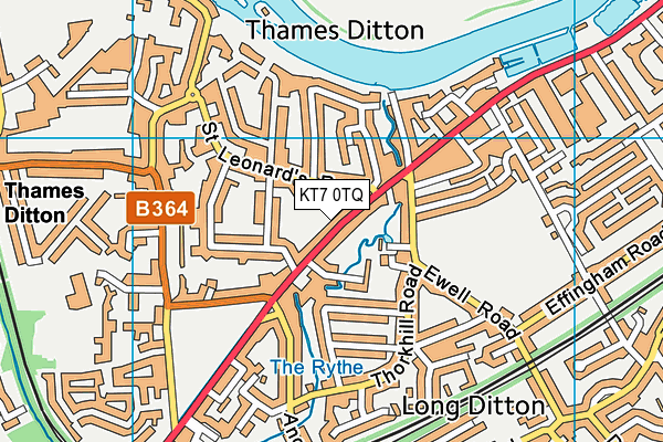 KT7 0TQ map - OS VectorMap District (Ordnance Survey)