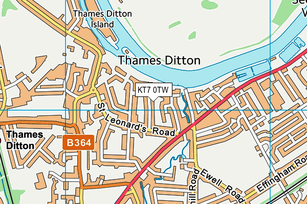 KT7 0TW map - OS VectorMap District (Ordnance Survey)