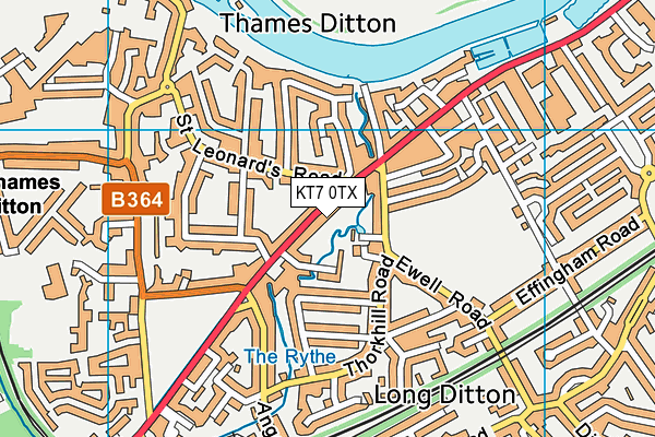 KT7 0TX map - OS VectorMap District (Ordnance Survey)