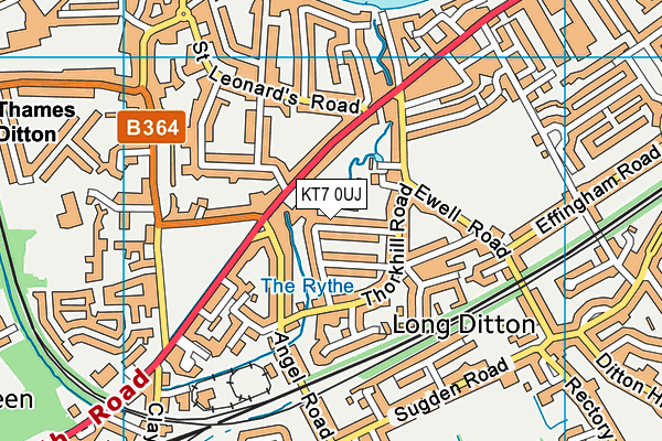 KT7 0UJ map - OS VectorMap District (Ordnance Survey)