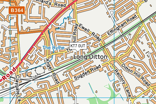 KT7 0UT map - OS VectorMap District (Ordnance Survey)