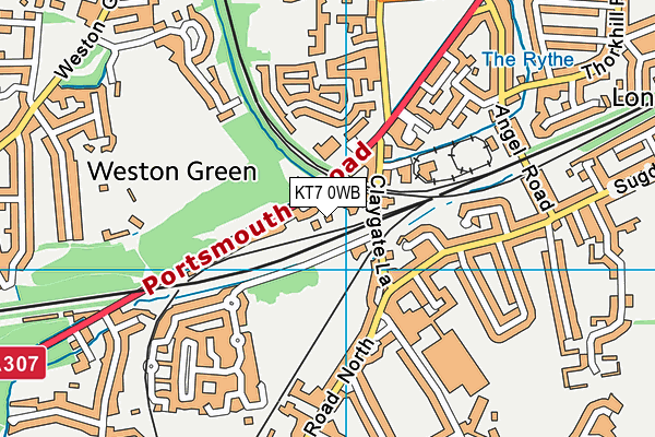 KT7 0WB map - OS VectorMap District (Ordnance Survey)