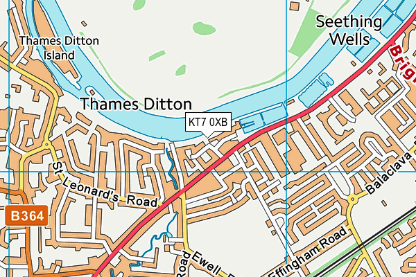 KT7 0XB map - OS VectorMap District (Ordnance Survey)