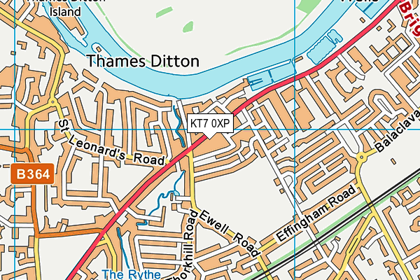 KT7 0XP map - OS VectorMap District (Ordnance Survey)