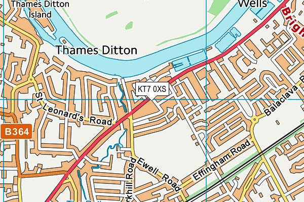 KT7 0XS map - OS VectorMap District (Ordnance Survey)