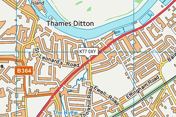 KT7 0XY map - OS VectorMap District (Ordnance Survey)