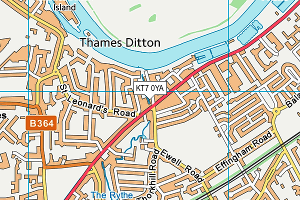 KT7 0YA map - OS VectorMap District (Ordnance Survey)