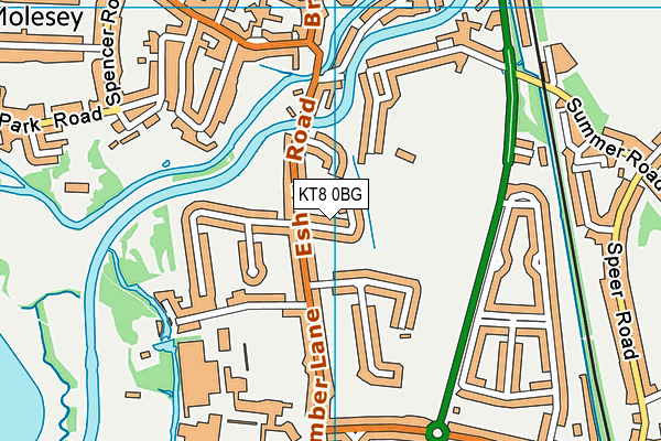 KT8 0BG map - OS VectorMap District (Ordnance Survey)