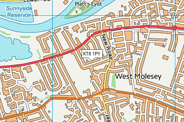 KT8 1PY map - OS VectorMap District (Ordnance Survey)