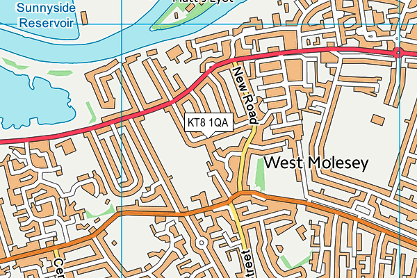 KT8 1QA map - OS VectorMap District (Ordnance Survey)