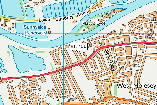 KT8 1QU map - OS VectorMap District (Ordnance Survey)