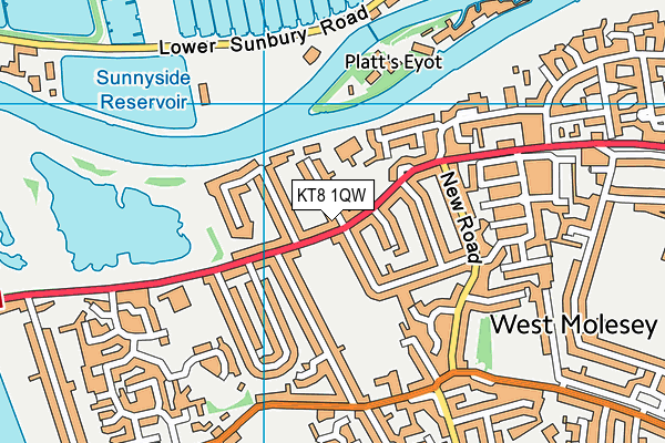 KT8 1QW map - OS VectorMap District (Ordnance Survey)