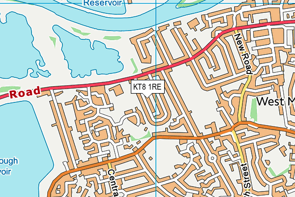 KT8 1RE map - OS VectorMap District (Ordnance Survey)
