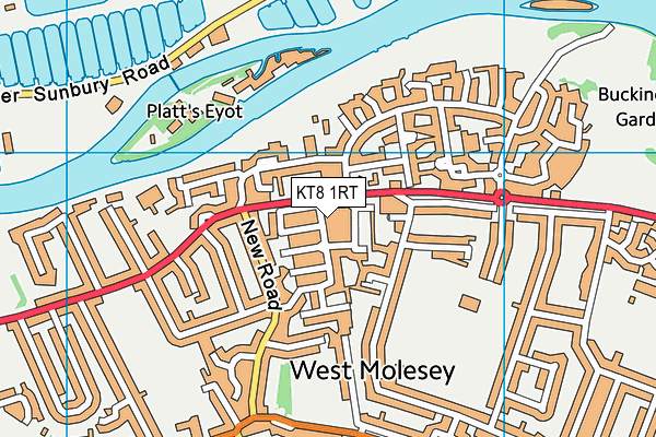 KT8 1RT map - OS VectorMap District (Ordnance Survey)