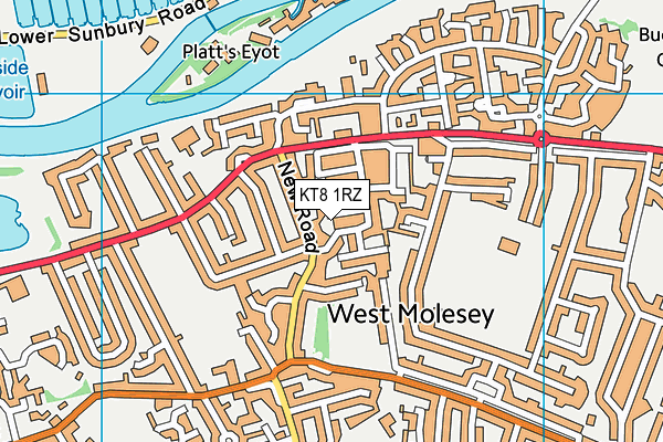 KT8 1RZ map - OS VectorMap District (Ordnance Survey)