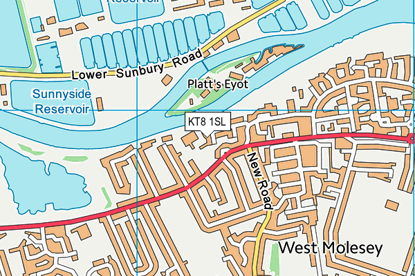 KT8 1SL map - OS VectorMap District (Ordnance Survey)