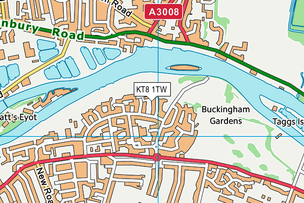 KT8 1TW map - OS VectorMap District (Ordnance Survey)