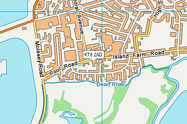 KT8 2AD map - OS VectorMap District (Ordnance Survey)