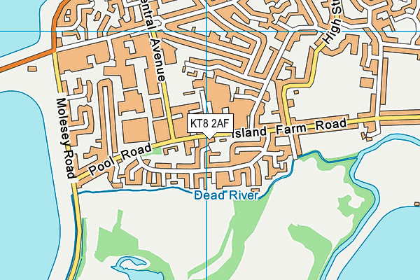 KT8 2AF map - OS VectorMap District (Ordnance Survey)